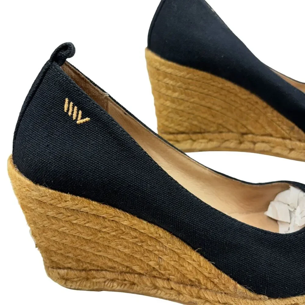 Viscata Barcelona Wedge Womens 10 US 41 EU Roses Black‎ Canvas Espadrilles Shoes